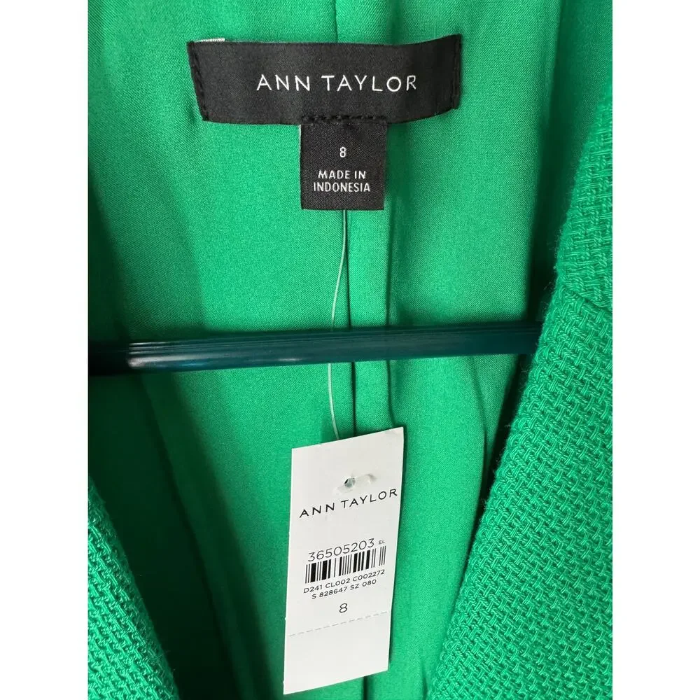 Ann Taylor Women’s Blazer Size 8 Green Gold Textured Classic Tailored - Picture 2 of 8